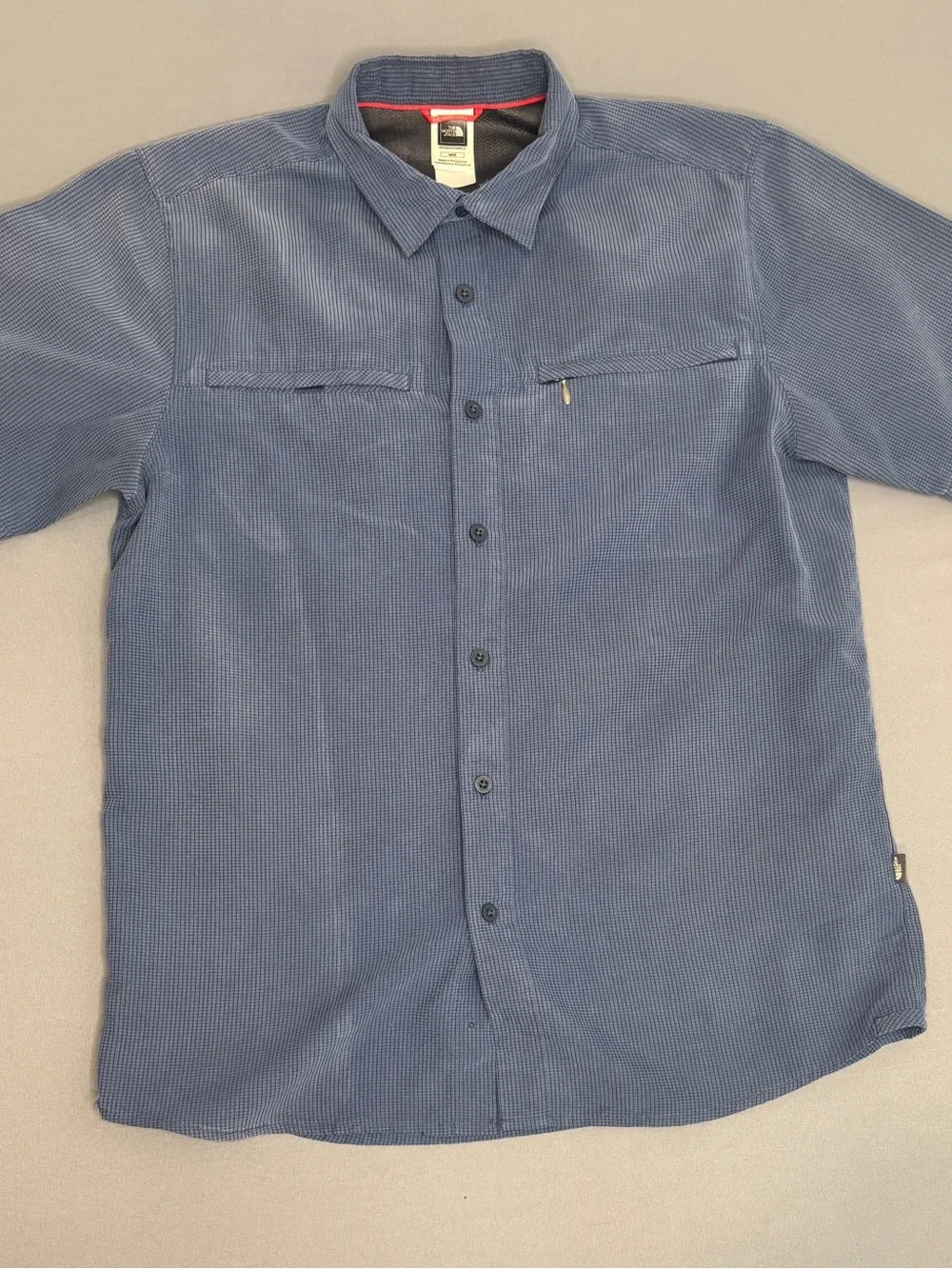 The North Face Mens Medium Blue Short Sleeve Button Shirt Travel Hiking M